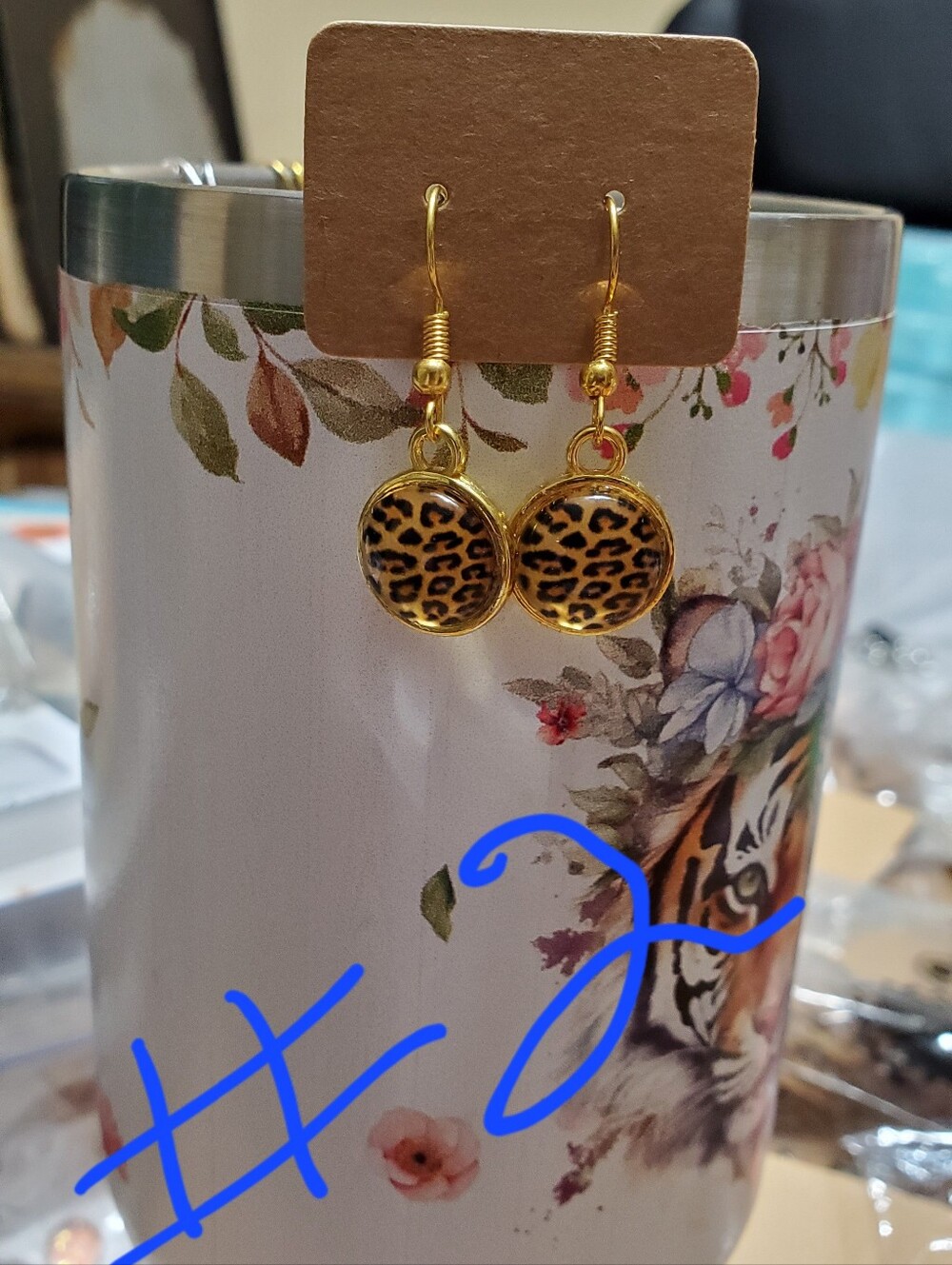 Druzy Animal Print Wired Earrings w/ Rubber Backings. - Picture 2 of 5